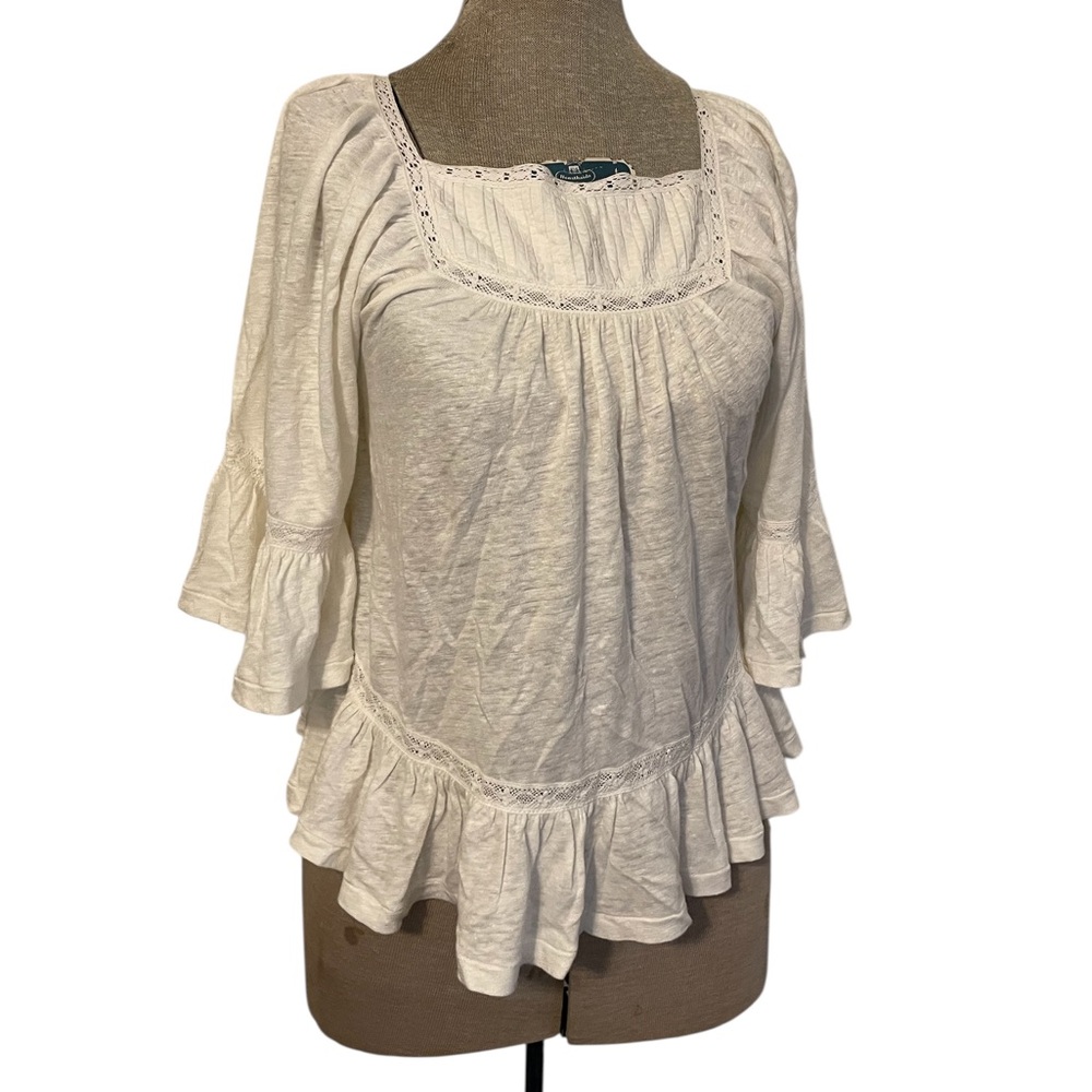 New Polo Ralph Lauren White Linen Blouse Ruffle Bell Sleeves Pullover Top XXS - Picture 13 of 17